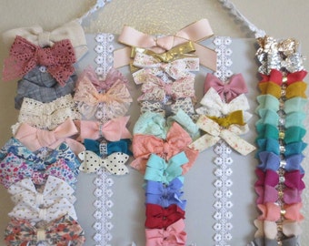 Hair Bow Holder & Headband Organizer /Padded Hair Bow Organizer with Hooks for Headbands/Lace Head Band organizer