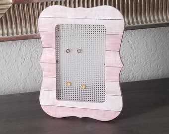 Pink Wood Frame Stud Earring Organizer, Girls Jewelry Holder