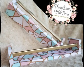 Mosaic Gold Pattern Children's Book Wall Shelf/ Coral Wall Shelf/ Floating Shelf/INSTALLATION INSTRUCTIONS INCLUDED