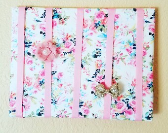 Pink flowers Hair Bow Holder & Headband Organizer /Padded Hair Bow Organizer with Hooks for Headbands/Head Band organizer