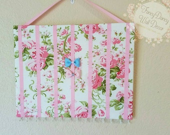 Pink Flowers Hair Bow Holder & Headband Organizer /Padded Hair Bow Organizer with Hooks for Headbands/Head Band organizer