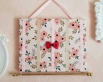 Pink and Gold Hair Bow Holder & Headband Organizer/Padded Hair Bow Organizer with Hooks for Headbands/Head Band organizer/Hair Bow Organizer