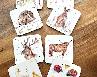 Dining Table drinks coasters, Woodland Animal, Bumble Bee, Ladybird, Hare, Hedgehog, Stag, purchase individually or as a set farmhouse