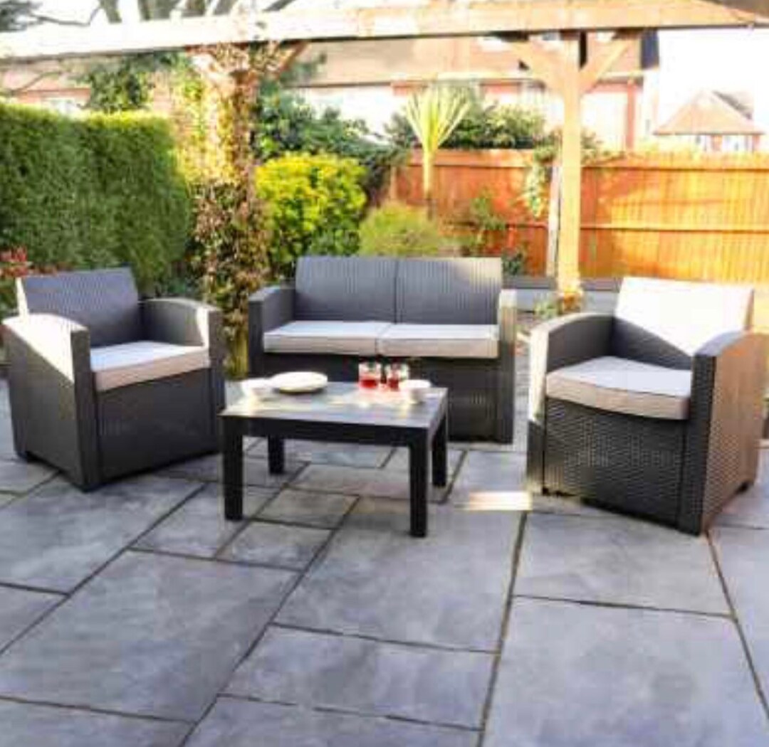 4 Piece Rattan Effect Furniture Set With Cushions 2 Chairs 1 Etsy