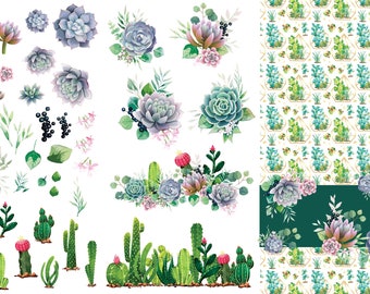 Belles and Whistles Furniture Decor Transfer CACTI AND SUCCULENTS 38.8" x 24.8" Dixie Belle, Re-Design with Prima Chalk Mineral Paint, craft