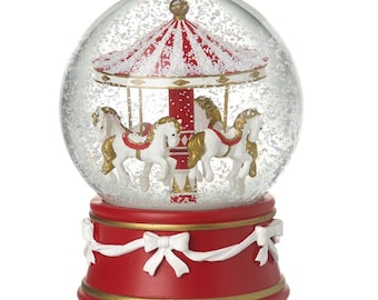 Pre Order - Enchanting Musical Merry-Go-Round Snow Globe, A Timeless Holiday Treasure, Christmas gift, red and white, carousel