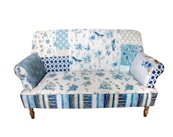 PRE ORDER Floral Sofa 2-3 seater, chesterfield, shabby chic, country cottage, vintage, blue, paisley patterned, conservatory, living room