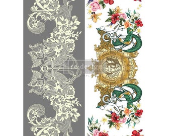 CECE Mermaid Lace Furniture Decor Transfer 24" x 35" Re-Design with Prima, Chalk Mineral Paint, floral, birds, branches