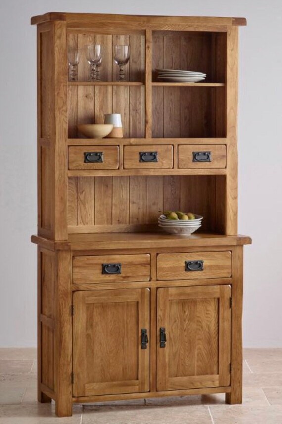 Solid Oak Wooden Welsh Dresser Top And Bottom Complete Unit Etsy