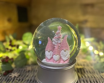 Gonk snow globe, pink & silver, Christmas, magical, waterball, home decor, snow scene, personalised, winter wonderland