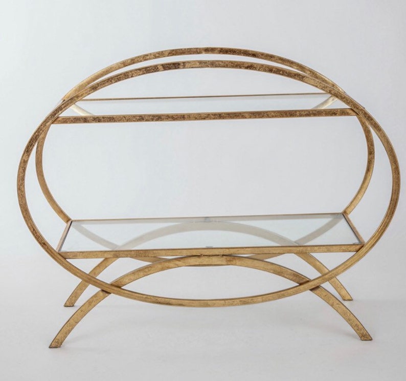 Metal Shelf Gold Gilt Leaf, shelving unit, storage, drinks cabinet, gin cupboard glass shelving minimalist interior decoration living dining bild 3