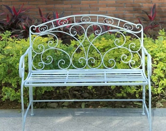 Antique Blue Garden Bench, Vintage design, Love Seat, Garden Furniture, patio bench, French style, farmhouse, rustic