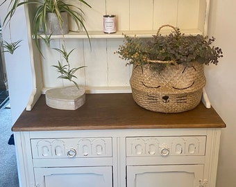 SOLD Welsh dresser, Shabby chic country style distressed, Sideboard Storage, Square top.