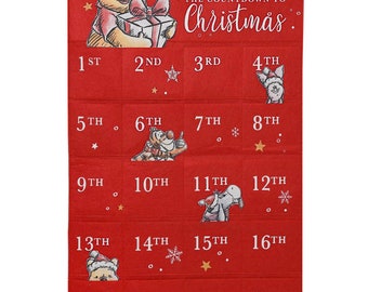 Disney Winnie the Pooh Fabric Advent Calendar "Merry Christmas" Red, personalisation available, add child name