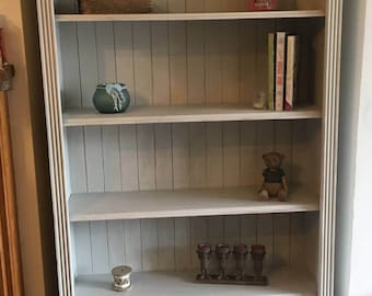 SOLD Please contact for custom orders - Shabby Chic Distressed Solid Wood Bookcase, Winter Grey, Large, Tall