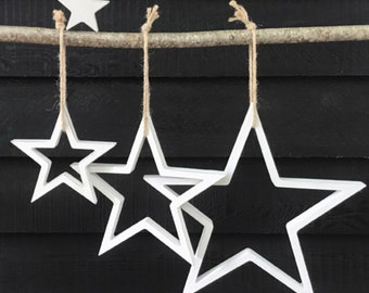 Wooden stars set of 4, outlined and block, wall decor, man cave, she shed, white and natural, hand painted, can be customised