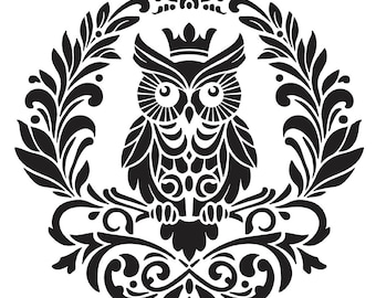 King Owl III Stencil 8" x 8", for home decor, crafts, furniture, painting