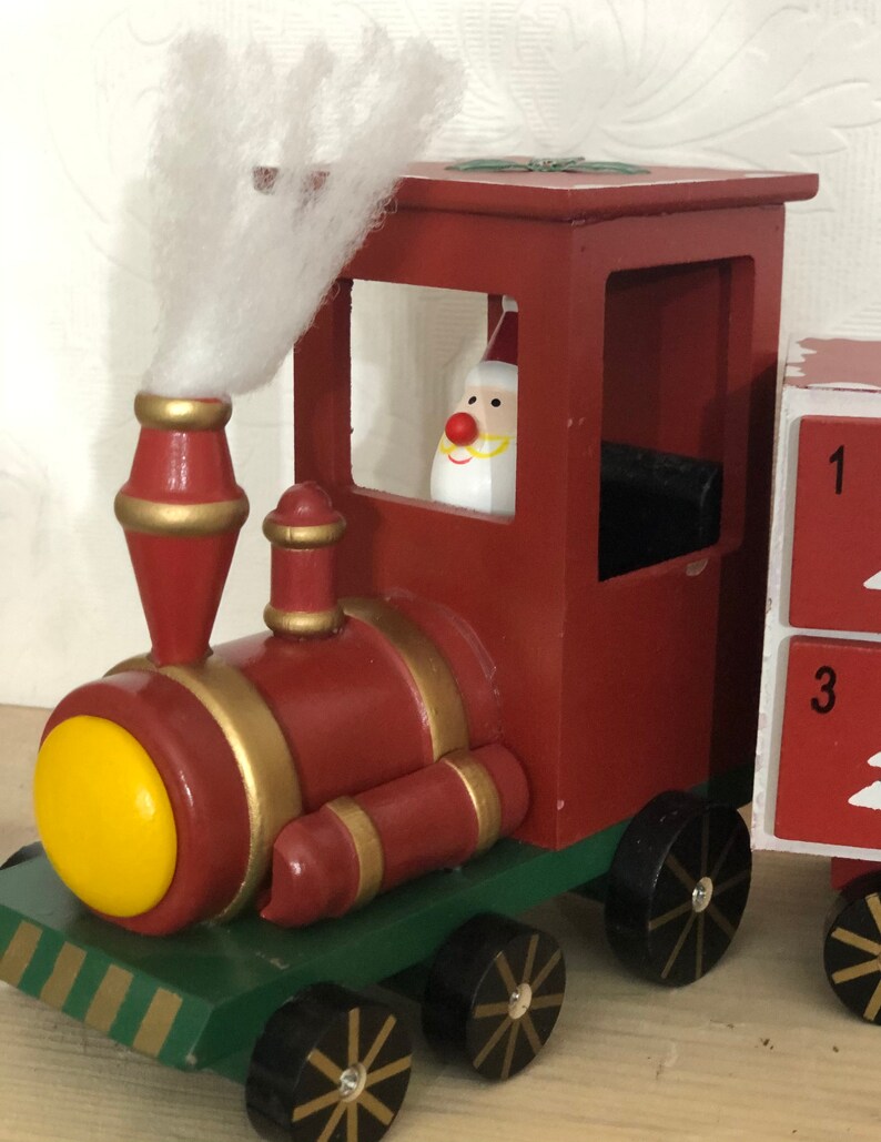 Traditional Wooden Christmas Advent Train Calendar, Count down to Christmas, Polar Express, Father Christmas