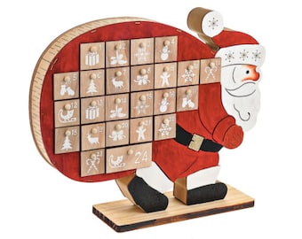 Christmas wooden light up advent calendar, Santa's sack, adult and children, countdown, December 1st, traditional, white, red, wood keepsake