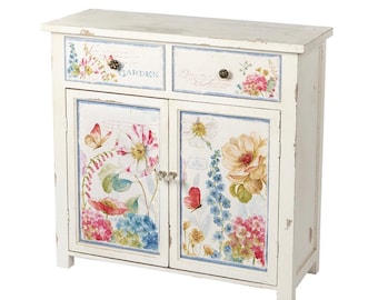 SOLD OUT Floral design sideboard. Country shabby chic, distressed, flower meadow, spring furniture, wood, storage, dining room, bedroom