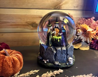 Halloween Witches Black Glitter Light Up, Snow Globe, Water Globe, Halloween Ornament, Living Room Decoration, Spooky Cauldron,