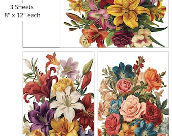 Belles and Whistles Furniture Decor Transfer Antique Flora Mid Transfer 3 Sheets- 8" x 12" each, Dixie Belle