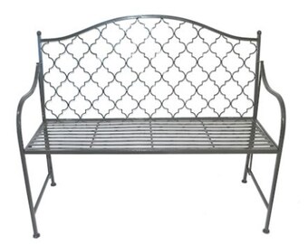 Umbra Grey Metal Garden Bench, Love Seat, Garden Furniture, patio bench, French style, farmhouse, gothic, outdoor seating, garden furniture