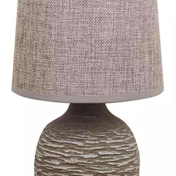 Dark Grey Table Lamp With Grey Linen Shade