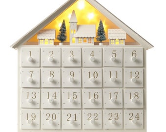 Wooden Christmas Scene Advent Calendar With Led Lights - 004