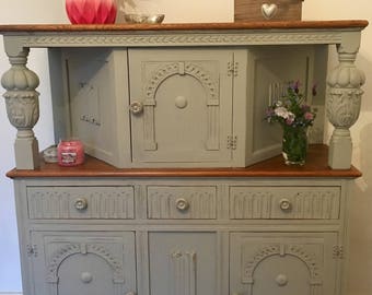 SOLD please contact for custom orders...Hand Painted, Shabby Chic, Antique, Carved, Oak Dresser, Sideboard, Court Cupboard