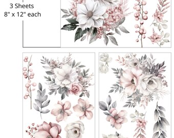Belles and Whistles Furniture Decor Transfer  Tea Party Bouquet Mid Transfer 3 Sheets- 8" x 12" each, Dixie Belle
