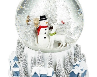 Snow globe, Snowman, Deer, Water Globe, Glass, Forest, nursery, office, living room decoration, winter wonderland