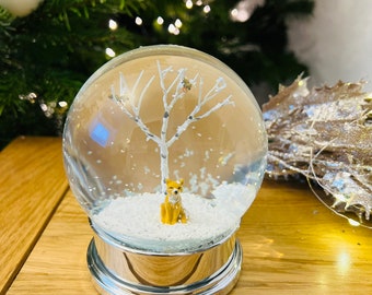 Christmas Fox & Robin Snow Globe, Winter Wonderland, Fox, Birds, Water Globe, Christmas Ornament, Adult and Childrens Gift, Forrest Animals
