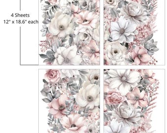 Belles and Whistles Furniture Decor Transfer Soft Wintery Floral Large Transfer Large Transfer 4 Sheets - 24" x 37.2" total, Dixie Belle