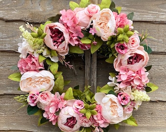 Couronne de porte, ronde, pour la porte d'entrée, mariage, maison, décoration, fleur artificielle, couronne de pivoine, 16 pouces, affichage, Pâques, cadeau de Noël