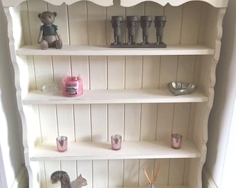 SOLD Contact for Custom Orders: Shabby Chic, Distressed, Solid Wood Bookcase, hand painted clotted cream, waxed and sealed
