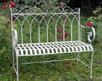 Cream Kings Gothic Metal Garden Bench, Love Seat, Garden Furniture, patio bench, French style, farmhouse, outdoor seating, garden furniture