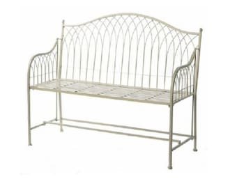 Cream Metal Garden Bench, Love Seat, Garden Furniture, patio bench, French style, farmhouse, gothic, outdoor seating