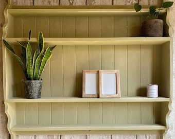 SOLD Wall hung shelving unit, hand painted, storage, bookcase, wall mounted shelves, rustic, farmhouse, distressed, country chic