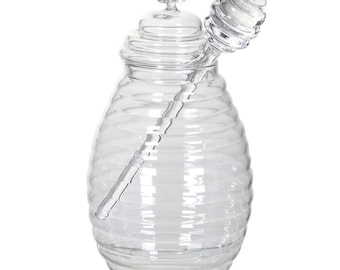 Glass Honey Jar, with dispenser, Kitchen storage, cook, gifts for her, minimalist, kitchenware