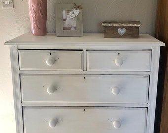 SOLD Vintage shabby chic chest of draws victorian era, hand painted, distressed, bedroom furniture