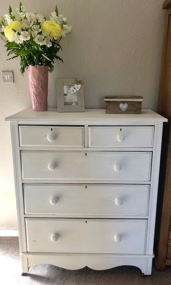 SOLD Vintage Shabby Chic Chest of Draws Victorian Era Hand Painted Distressed Bedroom Furniture Etsy