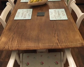 SOLD Please contact for custom orders - Solid Oak Dining Table & 6 Chairs (2 Carvers)
