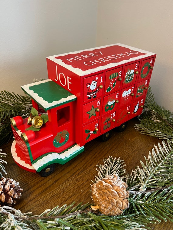 Personalised Christmas Wooden Advent Calendar Bus, Truck, Adult and Children, Countdown December 1st, Santas Bus, Keepsake, Glitter, Snow - Etsy