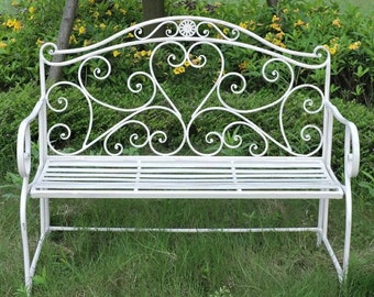 Antique Cream Garden Bench, Vintage design, Love Seat, Garden Furniture, patio bench, French style, farmhouse, rustic