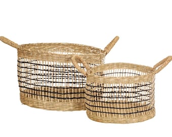 Seagrass open weave set of 2 storage basket, home decor, natural, neutral home decor