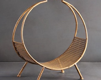 Round Bamboo Effect Metal Log Holder, Log Burner, Wood Store, Log Storage, Indoor, Fireside display, decorative, basket, rattan effect