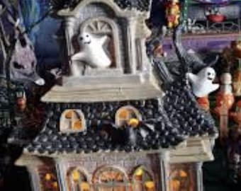 Haunted LED House Model Scene - Multicolour Halloween Decoration - Resin