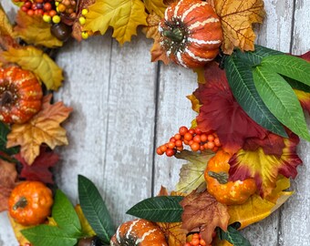 Herbst Girlande Mit Ahorn & Beeren - Türdekoration Für Erntedankfest