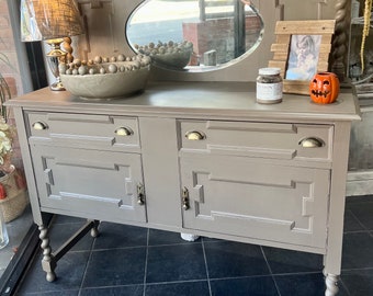 Vintage hand painted sideboard/buffet, dining room storage, antique, living room furniture, barley twist legs oak wood, fusion mineral paint